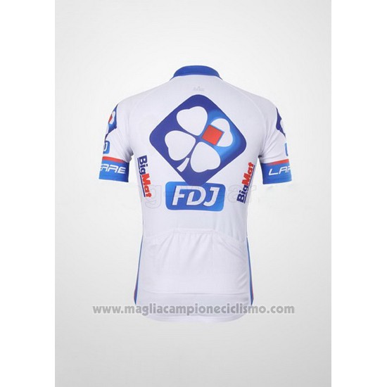 2012 Abbigliamento Ciclismo FDJ Bianco e Celeste Manica Corta e Salopette